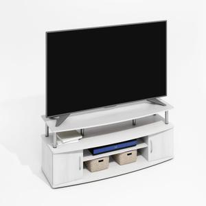 Furinno Jaya Large Entertainment Center Hold up to 55-in TV, White Wood, Stainless Steel Tubes