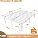 16 Inch Bed Frame King Size with Metal Gaskets, Anti-Slip Mattress Stopper, No Box Spring Needed, Heavy Duty Steel Support 3500 LBS, DIY Headboard, Round Corner Leg, Easy Assembly, White