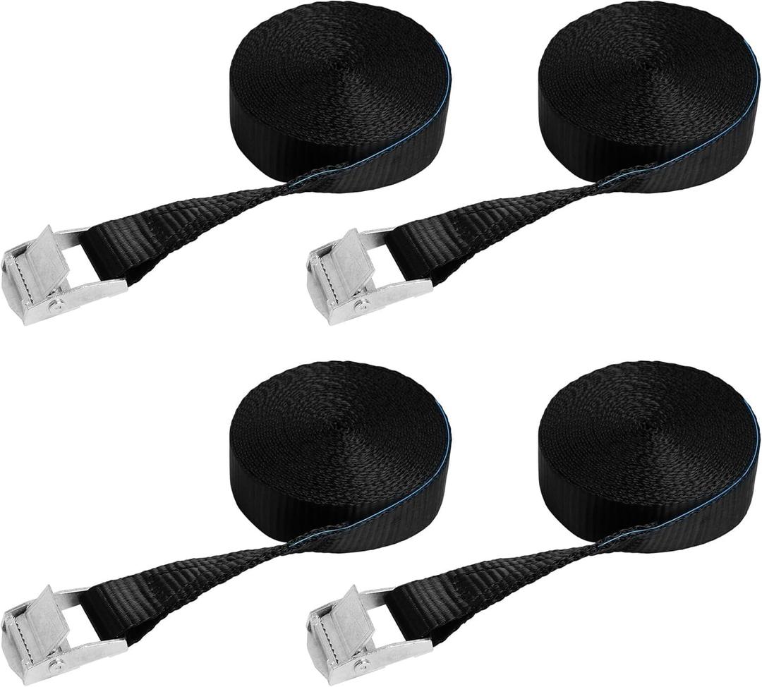 Tie Down Straps,1" x 16Ft Adjustable Cam Buckle Tie Down Cinch Strap for Packing Black 4 Pack,Packing Straps Heavy-Duty for Cargo/Luggage/Kayak/Truck/SUV/Car Roof Rack (XK 25 mm * 5000 mm * 4 pcs Black)