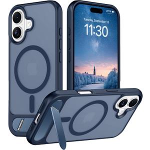 Temdan Designed for iPhone 17 Case, [Built-in Invisible Kickstand][Compatible with MagSafe][Military Grade Shockproof] Slim Translucent Matte Phone Case 6.3 inch (Blue)