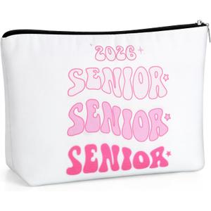 Huhumy Class of 2026 Senior Night Gifts Graduation Canvas Makeup Bags Zipper Organize Travel Cosmetic Pouch Double Sided Senior 2026 Gift for Her Women Team Coach Player(Pink)
