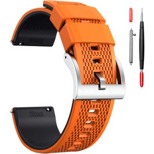 Hemsut Silicone Watch Bands, 18mm 20mm 22mm Quick Release Rubber Watch Strap for Men Women Soft Replacement, 10 Colors for Choose (Orange/Black/Silver)