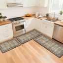 Pauwer Anti Fatigue Kitchen Floor Mats Set of 3, PVC Foam Padded Kitchen Rugs, Non Slip Cushioned Comfort Standing Mat, Waterproof Sink Rug for Small Kitchen Area, Laundry Room, Multi Brown