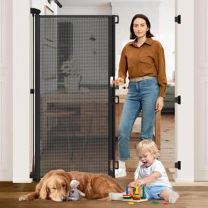 65 Extra Tall Dog Gates for Doorways 55 Wide Retractable Baby Gates for Dogs Mesh Baby Gate Retractable Dog Gate Outdoor Gates for Decks Extra Tall Pet Gate Indoor Cat Door for Exterior Door, Black