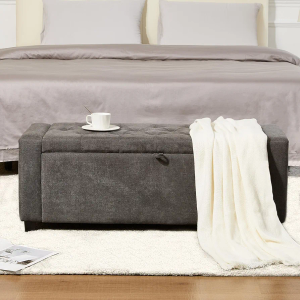 Chilihom Ottoman Bench with Storage for Living Room，Large Upholstered Ottoman Foot Rest with Seating for Bedroom End of Bed，Entryway Shoe Bench，Linen Dark Grey