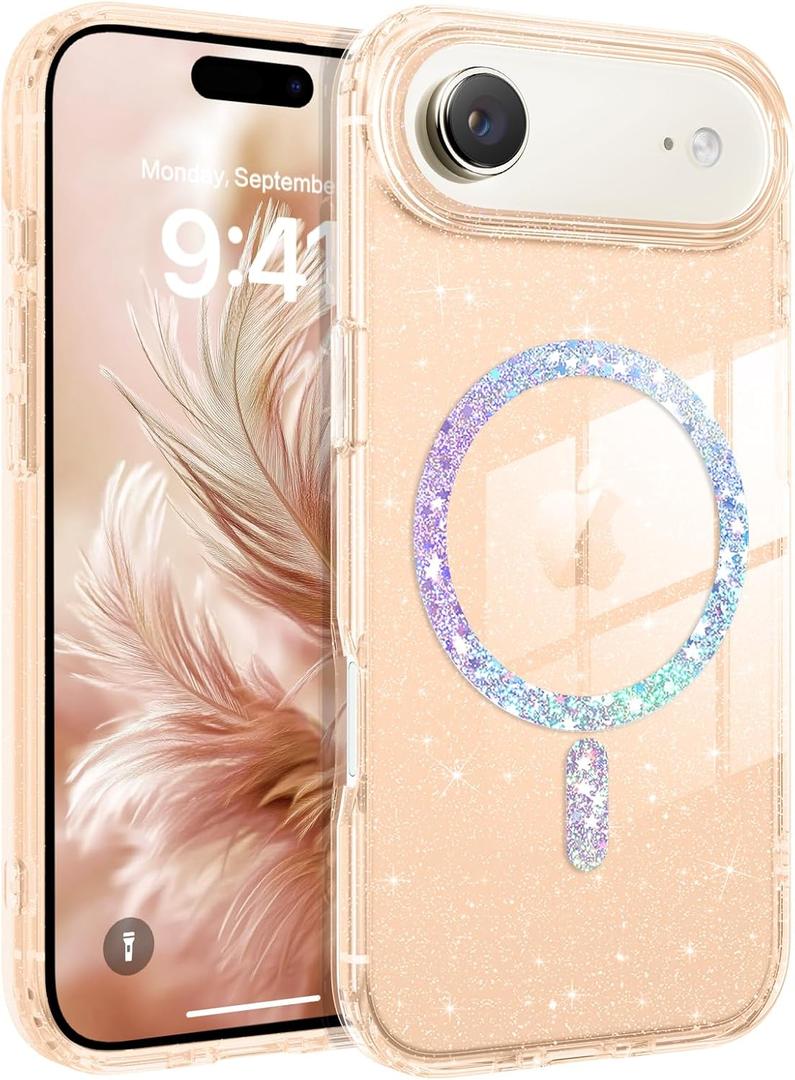 BENTOBEN Magnetic for iPhone Air Case 2025, Clear Crystal Glitter Bling iPhone Air Phone Case [Compatible with MagSafe] Shockproof Sparkly Cute Women Girls Cover for iPhone 17 Air 6.5", Glitter Gold