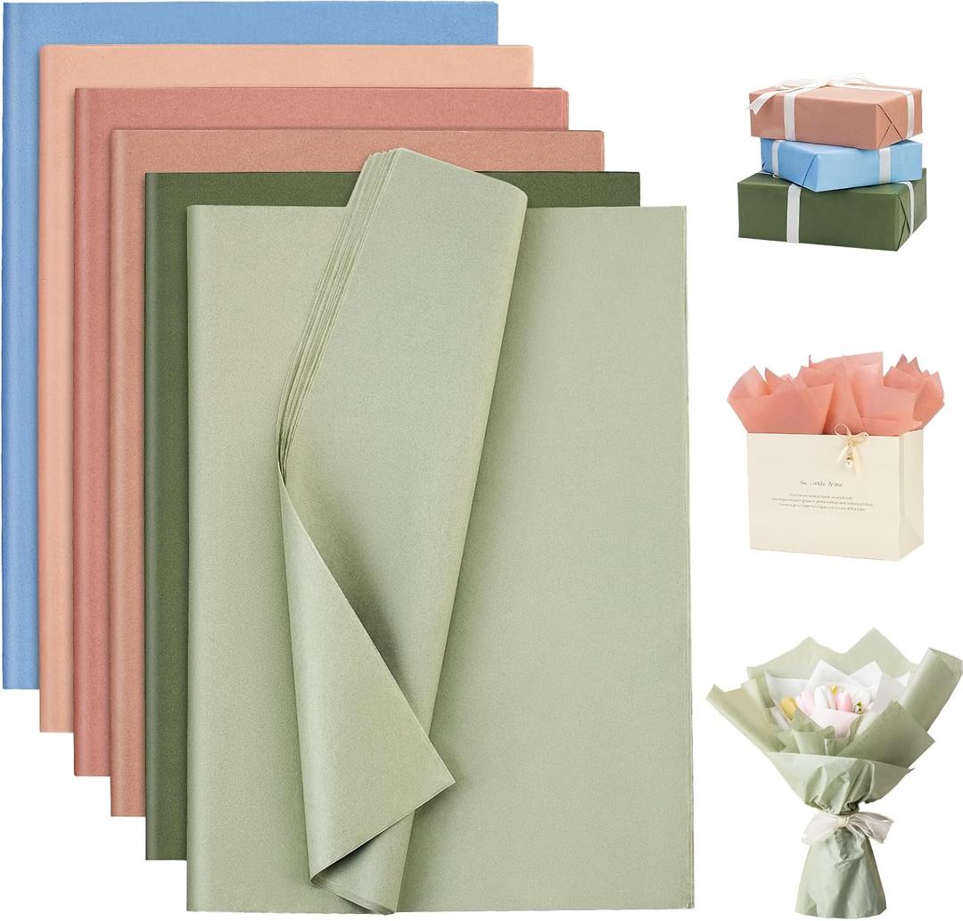 Simetufy 60 Sheets 6 Colors Morandi Series Tissue Paper for Gift Bags, 14 x 20 Inches Sage Green Dark Green Cinnamon Light Blue Tissue Paper Bulk for Crafts Birthday Wedding Graduation Holiday Decor