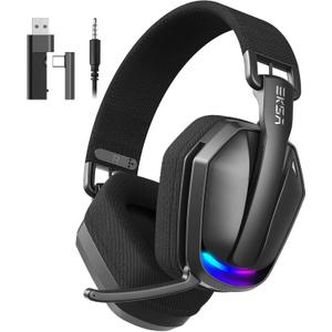 EKSA 2.4GHz Wireless Gaming Headset for PS5/PS4, PC, Switch, Mac, Bluetooth 5.4 Gaming Headphones with Noise Cancelling Microphone, 169g Ultralight, RGB, Type-C, 35H Battery, Wired Computer Headphones