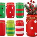 Zhehao 6 Pack Christmas Centerpieces for Tables, Red and Green Ceramic Mason Jars Table Decor with Bow Twine Christmas Winter Tiered Tray Decoration Kitchen Utensils Holder for Xmas Holiday DIY Home