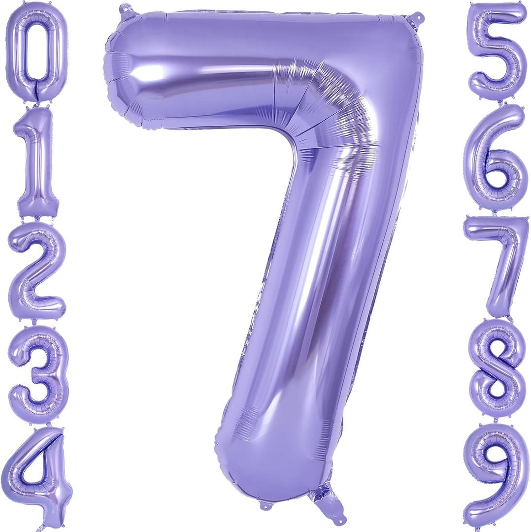 Purple Number 7 Balloon 40 Inch, Big Large Foil Helium Number Balloons, Jumbo Giant Mylar Number 7 Balloons for 7 Year Old Birthday Party Decorations Supplies Anniversary Celebration