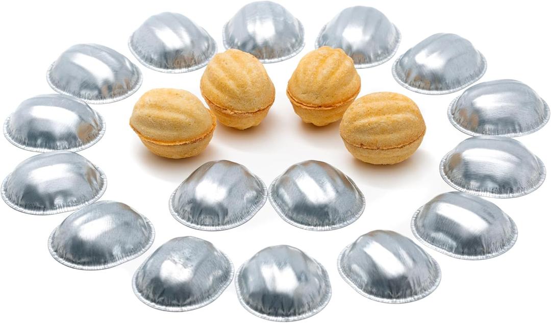 Walnut Cookie Mold for Baking - Pastry Oreshki Mold 24 Pcs - Oreshki Maker Mini Metal Mold - Pastry Cookie Nutletss Set - Non-Stick Cookie Form for Sweet Nuts, 1.97"x1.77"