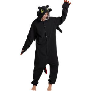 Kidukso Unisex Adult Dragon Onesie Pajamas Cute Animal Sleepwear Dragon Halloween Christmas Party Costumes for Women Men (Medium, Black)