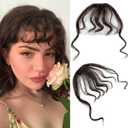 VAVANGA Curly Bangs Hair Clip Real Human Hair Kinky-Curly Ins Bangs French Bang Dark Brown Wavy Curl Fringe Wispy Bang Hair Piece Extension for Women