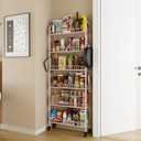 6 Tier Slim Rolling Storage Cart with Wheels, Metal Mobile Shelving Unit Organizer Utility Cart for Office Bathroom Kitchen Laundry Room Narrow Places (Pink 6 Inches)
