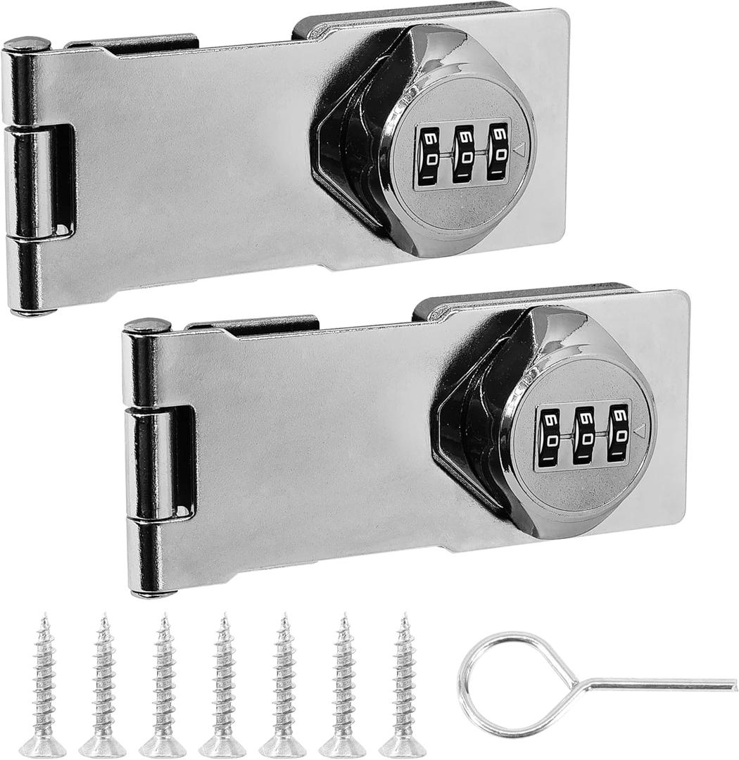 Password Rotary Hasp Locks, Silver 2 Pack Cabinet Locks with Combination, Keyless Security Latch for Sliding Barn Door, Gate, Small Door, Closet, Drawers
