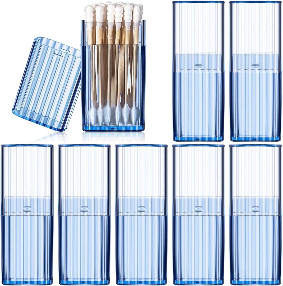 Dandat 8 Pcs Project Storage Case Portable Creative Storage Box Dental Toothpick Holder Floss Travel Case Transparent Flosser Dispenser Container for Teeth Cleaning Cotton Swab(Blue)