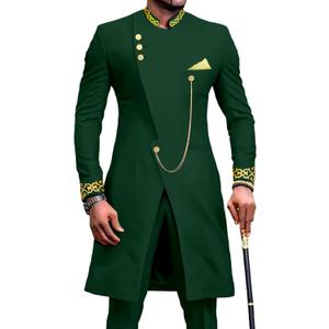African Suits for Men Dashiki Embroidery Jackets and Pants 2 Piece Set Slim Fit Formal Outfits Wedding (XX-Large, Green)