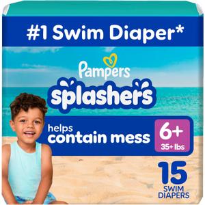 Pampers Splashers Swim Diapers, Size 6+, 15 Count, Disposable Swim Diapers, Contains Mess, No Swell