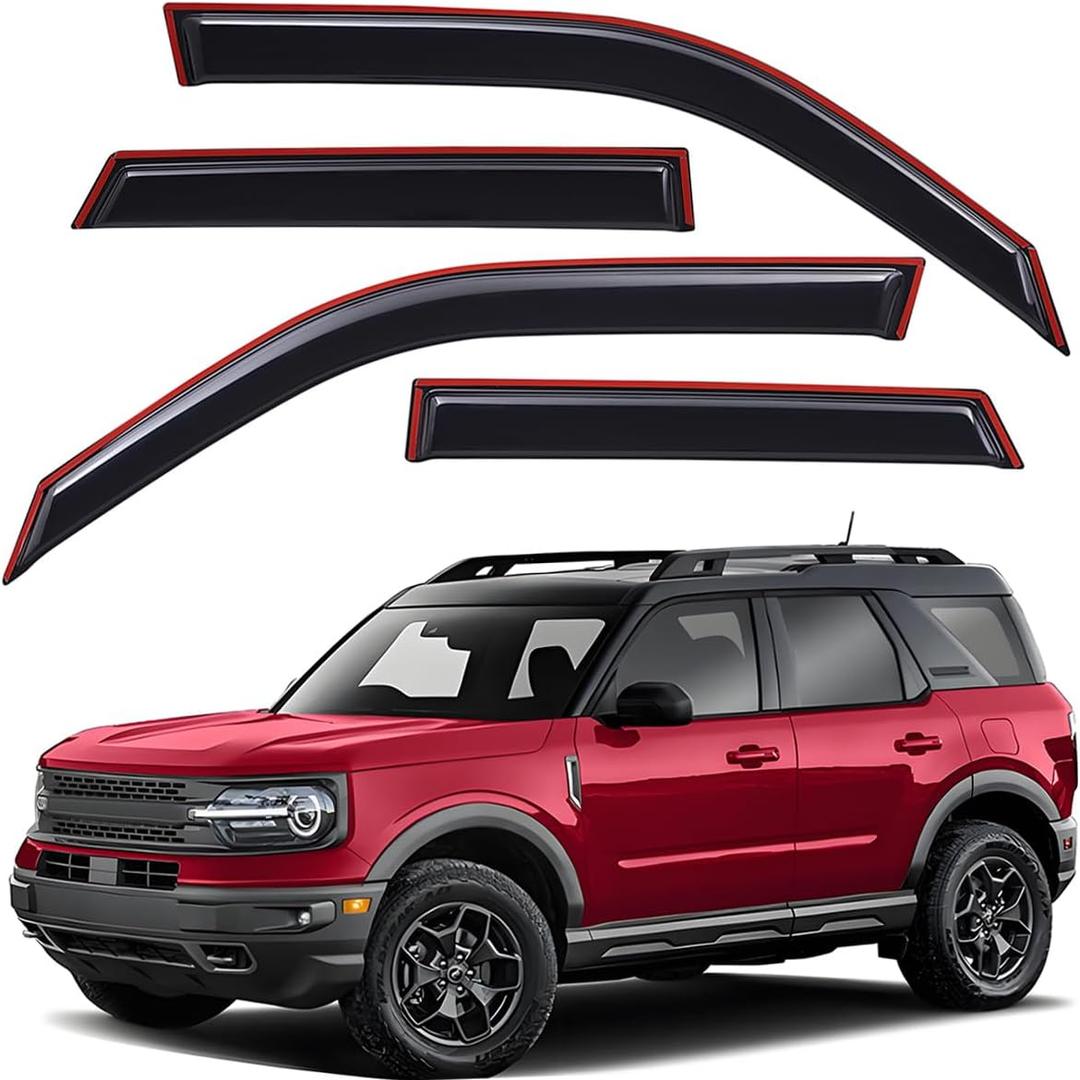 Lightronic Extra Durable Clip-on in-Channel Auto Vent Window Visor, Fits 2021-2025 Ford Bronco Sport, UV Protection Rain Guard, Original Wind Deflector, No-Drill Easy Install, Dark Smoke, 4-Pcs
