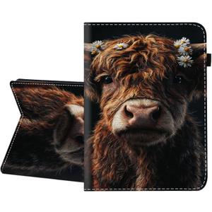 Case for Samsung Galaxy Tab S10 FE+/ S10 FE Plus 5G 13.1 2025,Premium PU Leather Cover with Auto Sleep Wake,Highland Cow with Daisies