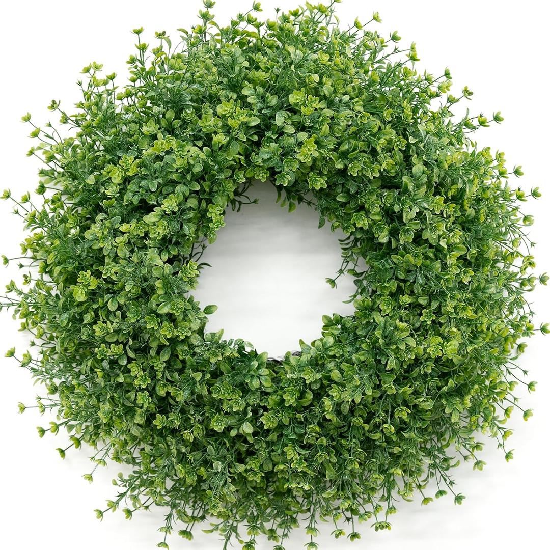 28 Inch Large Boxwoods Wreaths for Front Door Artificial Green Leaves Greenery Indoor Outdoor Wreath Home Decor Porch Window Wall Farmhouse Door Decorations Spring Summer Fall All Seasons
