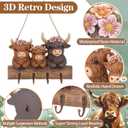 3D Highland Cow Key Holder Wall Mount, Rustic Farmhouse Key Hooks with 4 Metal Hooks, Decorative Resin Highland Cow Figurine Hanging Organizer Home Decor for Entryway Office Hallway and Living Room