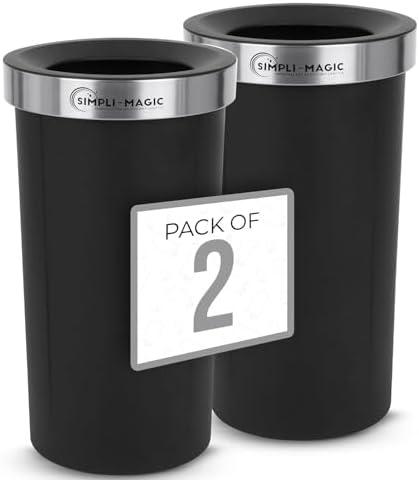 Simpli-Magic 16 Gallon (60L) Open Top Trash Can – Round Commercial Trash Can – Smudge-Resistant, Easy to Clean, Non-Skid Base, Stainless Steel, No Cans, 9 Lids