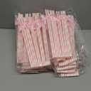 Potchen 200 Pcs Valentine's Day Bow Paper Straws Bulk Pink and White Disposable Striped Straws for Drinking, Valentines Theme Party Supplies for Birthday Wedding Cake Bachelorette Baby Shower Decor