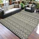GarveeHome Outdoor Rug 8x10 Reversible Mats, Plastic Straw Rug, Modern Area Rug, Large Floor Mat and Rug for Outdoors, RV, Patio, Backyard, Deck, Picnic, Beach, Trailer, Camping, Coffee/Black(Boho)