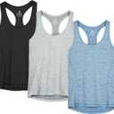 icyzone Women's Racerback Workout Athletic Running Tank Tops (Pack of 3) (Large, Black/Granite/Blue)