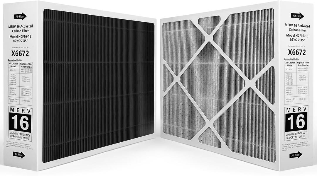 Upgraded X6672 MERV 16 Air Filter 16x25x5 Compatible with Lennox X6672 and Lennox HCC16-28 Carbon Clean Furnace Filters HVAC System,Part Number HCF16-16,2-Pack