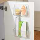 2 Pack Adhesive Cabinet Door Organizer, Compact Kitchen Under Sink Organizer, Clear Lid Storage Container for Pantry Shelves, Wall Mounted Bathroom Shower Caddy Hanging Closet Organizer