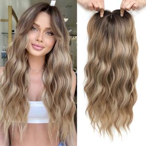 Hair Topper 20" Wavy Hair Toppers for Women 6.5x6.5 Base Size Hairpieces for Women with Thinning hair Wavy Clip In (Brown Blonde with Dark Root)