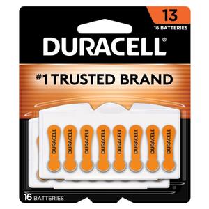 Duracell Hearing Aid Batteries Size 13, Orange, 16 Count (Pack of 1), Long-lasting Power, Extra-long EasyTab Install