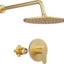 Gold Shower Faucet Set, Shower Trim Kit with 10 Inch High-Pressure Rian Shower Head,Shower Head and Handle Set (Valve Included), Brushed Gold