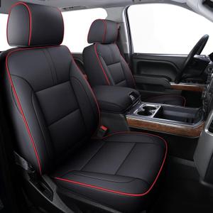 Coverado Chevy Silverado Seat Covers Full Set, Faux Leather Car Seat Covers Fit for 2014-2018 1500, 2015-2019 2500HD 3500HD Chevy Silverado GMC Sierra Crew Double Extended Cab (Red)