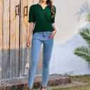 Womens Puff Short Sleeve Tops Summer V Neck Ruffle Collar T Shirt Business Casual Blouse Loose Casual Tshirts (Green, L)