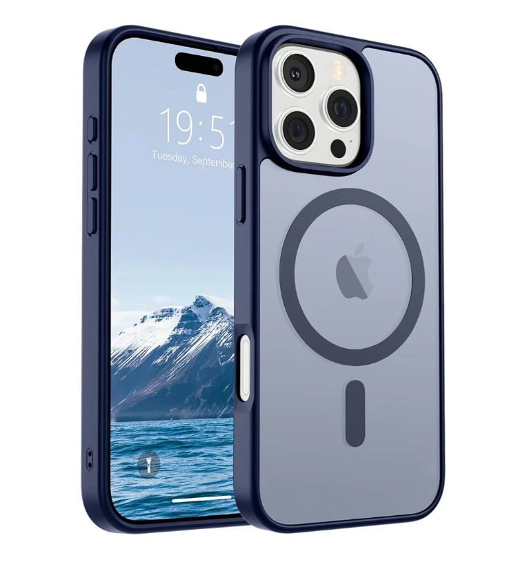 SUPFINE Magnetic for iPhone 16 Pro Max Case (Compatible with MagSafe) (Military Grade Drop Protection) Translucent Matte with Anti-Fingerprint Phone Case, Navy Blue