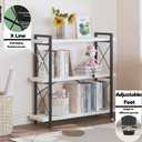 HCHQHS Bookshelf, 3-Tier Industrial Bookcase, Open Book Shelf, Freestanding Horizontal Bookshelves with Metal Frame