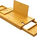 Premium Bamboo Bath Tray Table,Bathtub Caddy Table with Book Phone Holder,Expandable Bathtub Tray with 1 Sliding Tray