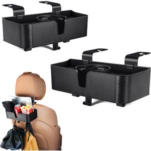 Amazicha Car Headrest Backseat Organizer with Hooks, 3 in 1 Seat Back Organizer Headrest with 3.7inch Cup Holder for Car Backseat Travel Accessories, 2PCS