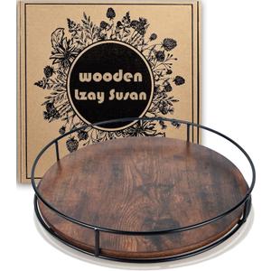 12 Inch Wood Lazy Susan, Rustic Brown Turntable Organizer with Steel Frame, 360 Degree Decorative Turntable for Countertop or Centerpieces Black Wood 12 Inch Wood Lazy Susan, Rustic Brown Turntable Organizer with Steel Frame, 360 Degree Decorative Turntable for Countertop or Centerpieces Black Wood