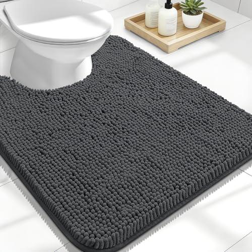 Toilet Rugs U-Shaped 24x20, Extra Soft Absorbent Chenille Contour Bathroom Rugs for Toilet, Dry Quickly, Machine Washable, Non-Slip Bath Mat, Dark Grey