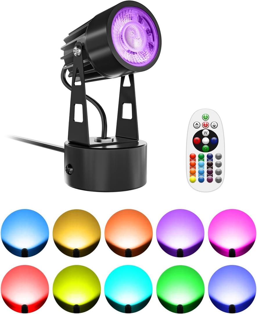 Spot Lights Indoor 3W RGB Uplighting Indoor Spotlight Lamp for Plants 120V Up Lights Christmas Decor US 2-Plug 6 FT Cord with Floor Foot Switch (1 Pack with Base)