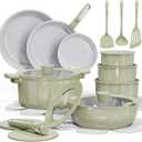 CAROTE 25pcs Ceramic Cookware Set Nonstick, Pots and Pans Set Non stick, Non Toxic Cookware, Dishwasher/Oven Safe, RV/Camping Cookware Set, Pan and Pot with Kitchen Utensils, Green