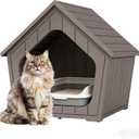Cat Litter Box Enclosure, Resin Enclosed Litter Box Furniture with Air Holes, Outdoor Cat House Weatherproof, Wide Opening Design for Easy Cleaning, Grey