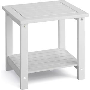 2-Tier Adirondack Outdoor Side Table, 16.6" Acacia Weather-Resistant End Table with Shelf for Patio, Garden, Lawn, Living Room (White) 2-Tier Adirondack Outdoor Side Table, 16.6" Acacia Weather-Resistant End Table with Shelf for Patio, Garden, Lawn, Living Room (White)