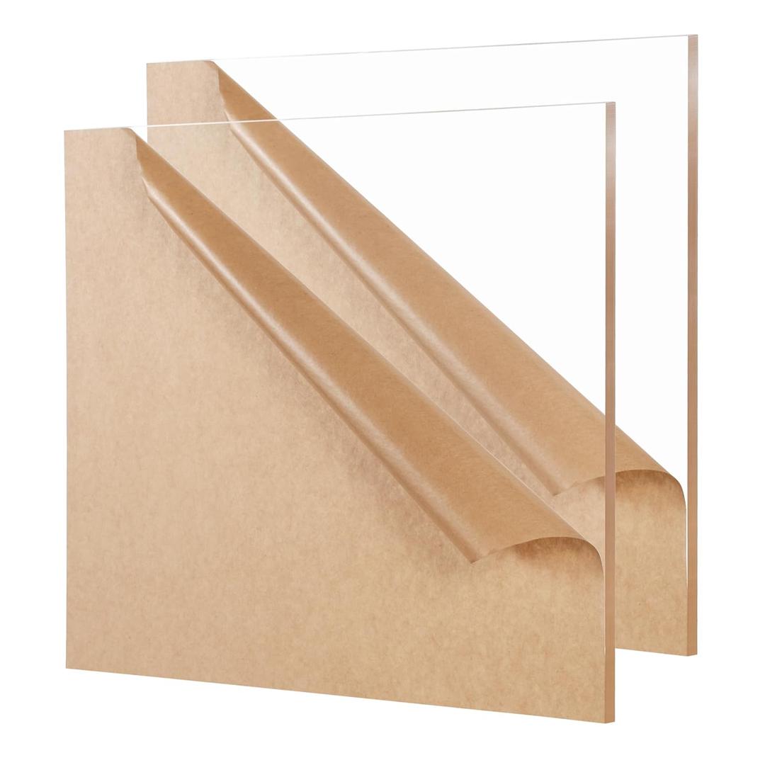 Clear Acrylic Sheet 12" x 12" Cast Plexiglass Square 1/4" Thick (6mm) for Craft Projects, Wedding Sign, Laser Cutting, Engraving, Home Decor, Pack of 2 (12" x 12", 1/4" Thick)
