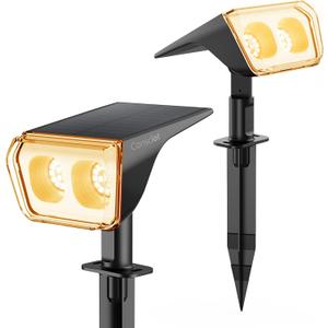 Consciot Solar Spot Lights Outdoor Waterproof, 24 LED Dusk-to-Dawn Solar Spotlight, 2 in 1 Adjustable Wall Lights, Warm White Solar Landscape Spotlights for Garden Yard Wall Walkway, 2 Pack