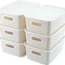 AREYZIN Plastic Storage Baskets With Lid Organizing Container Lidded Knit Storage Organizer Bins for Shelves Drawers Desktop Closet Playroom Classroom Office, White, 6 Pack